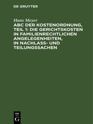 cover image of ABC der Kostenordnung, Teil 1
